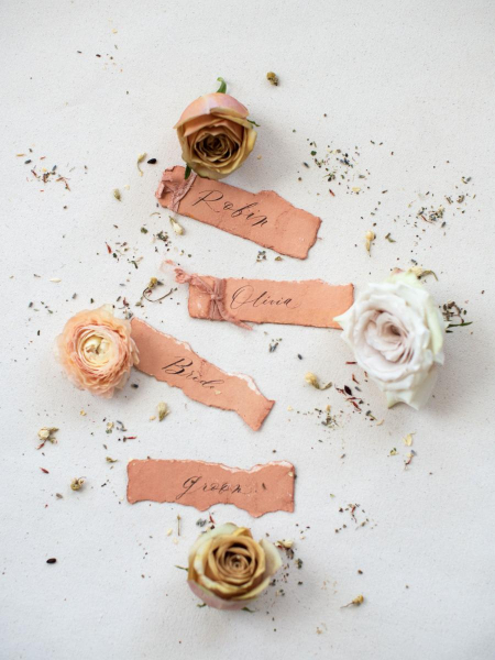 handmade paper place cards with modern calligraphy