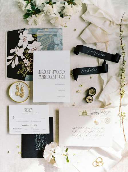 Modern calligraphy and invitation design for a luxurious wedding at the Estate at River Run