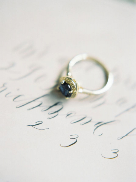 Modern calligraphy envelope addressing luxury engagement ring