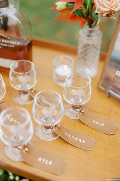 Custom cut leather beverage tags place cards